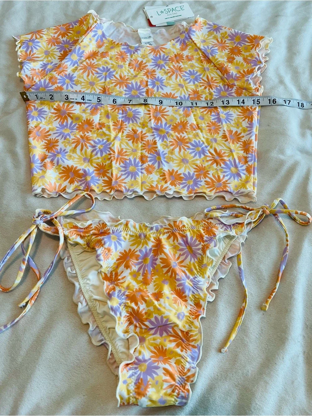 L*Space Bikini Set Wildflower Rashguard Top & Roger Bitsy Bottom Large/XL Floral